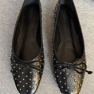 SCHUTZ Black and Gold Studded Flats